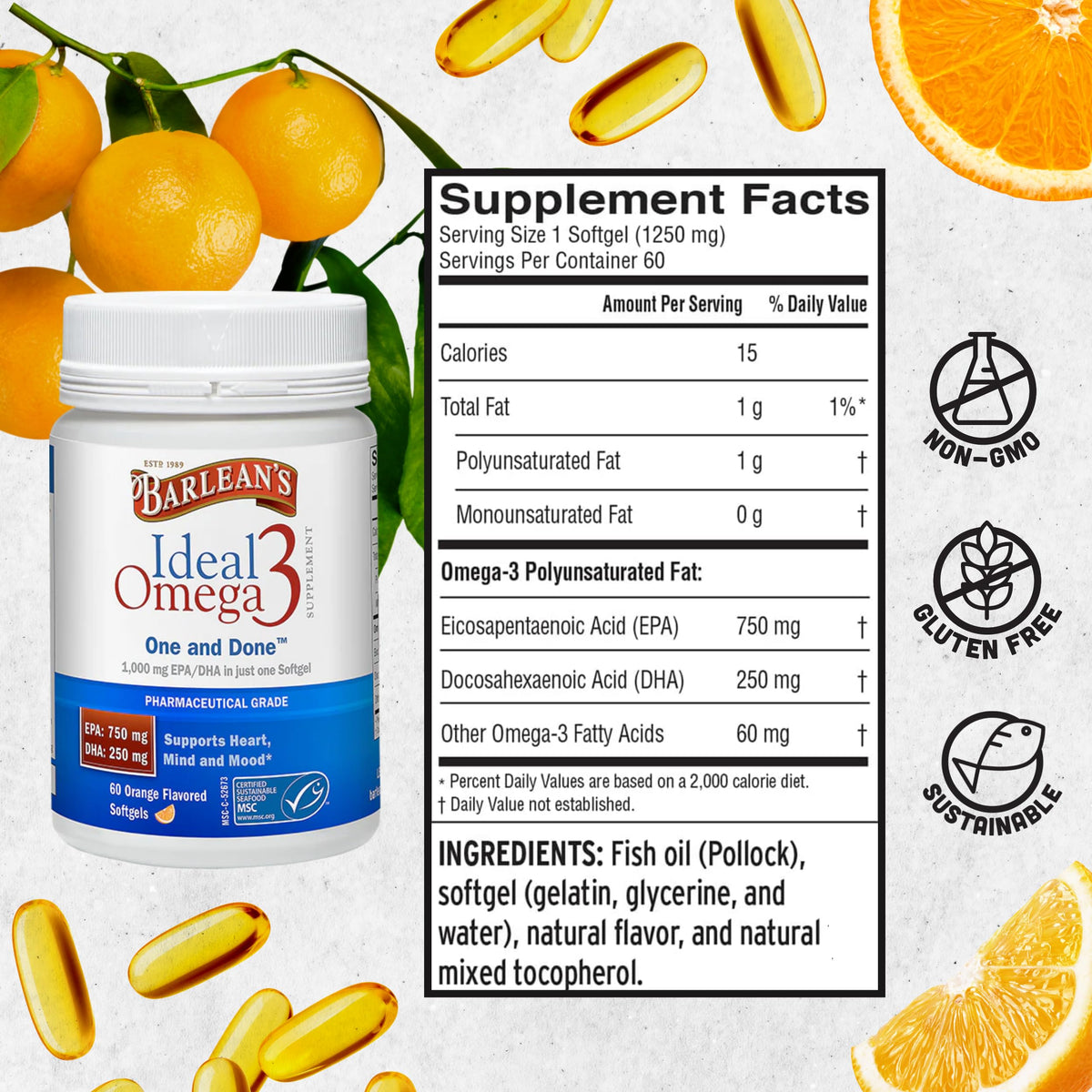 Barlean's Organic Oils Ideal Omega-3 Nutritional Supplement Softgel