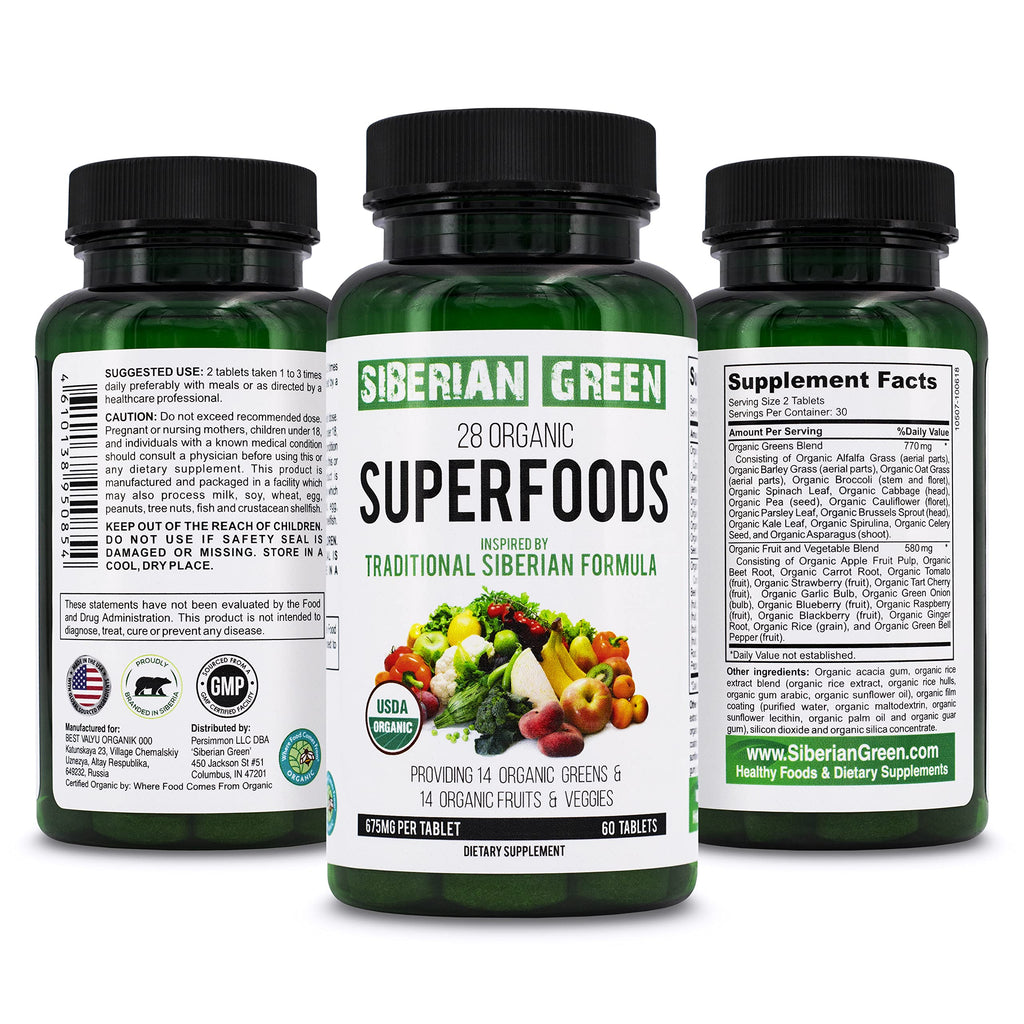 Siberian Green 28 Organic Superfoods Supplement - 60 Tablets