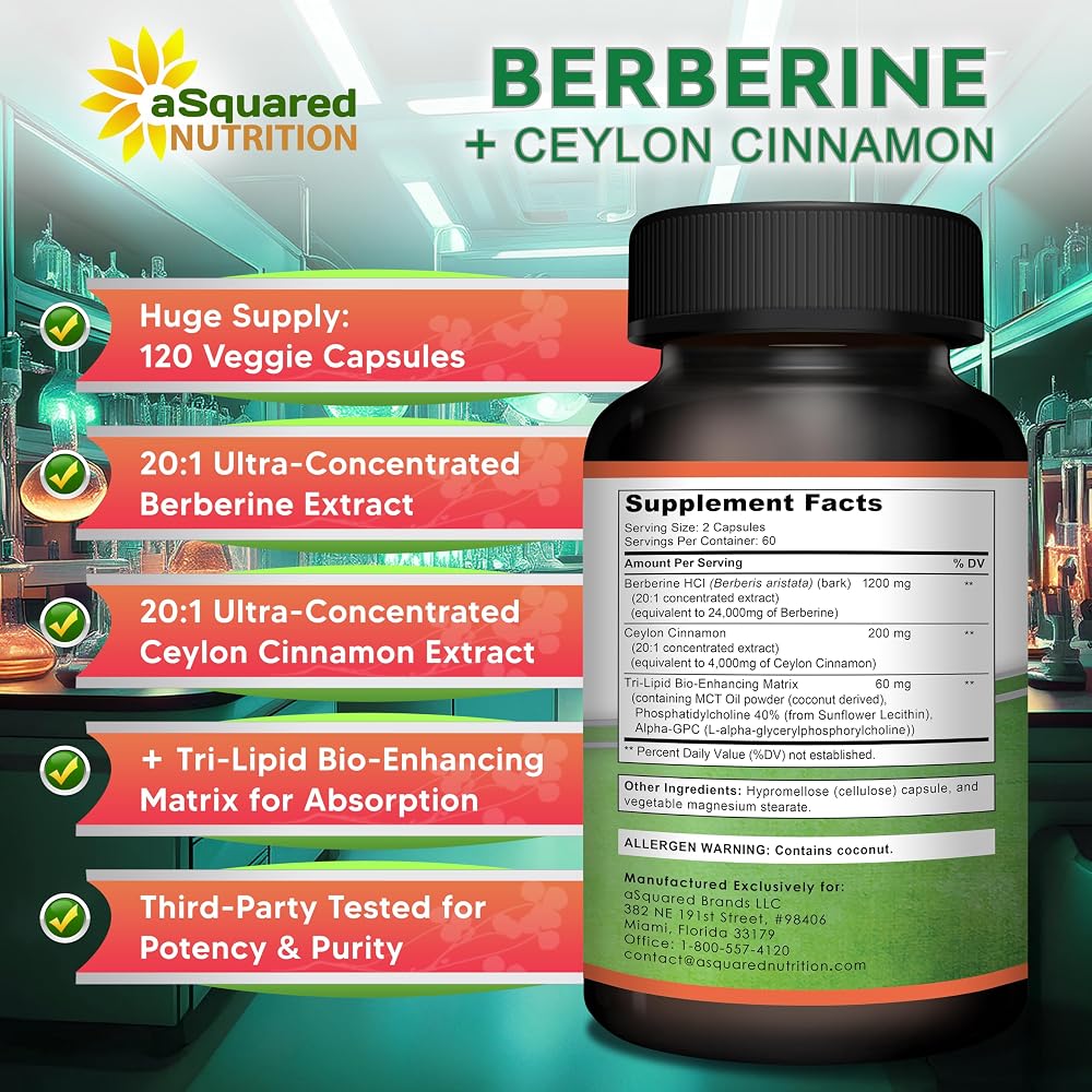 aSquared Nutrition Berberine with Ceylon Cinnamon - 120 Capsules - image 6