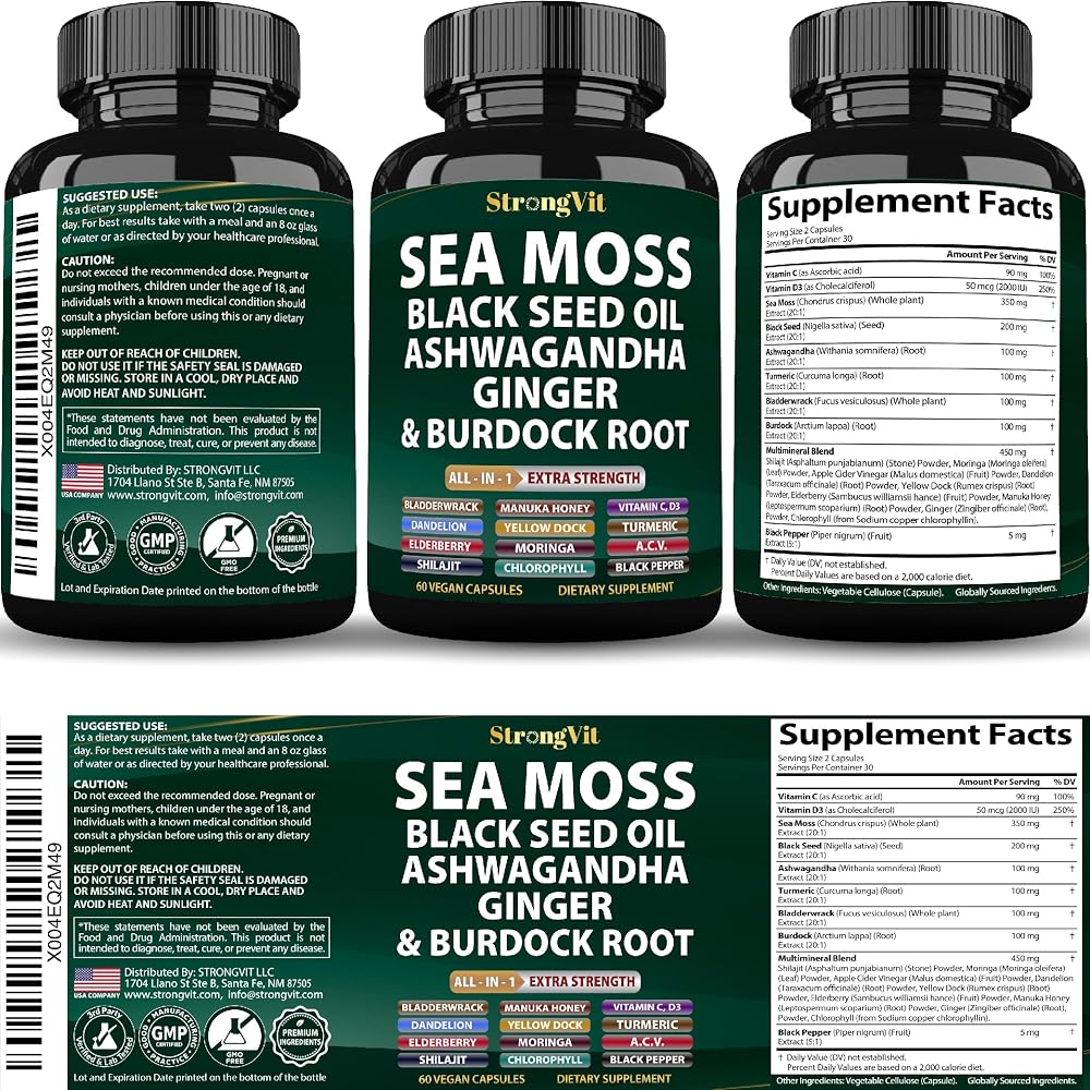StrongVit Sea Moss Black Seed Oil Ashwagandha Ginger