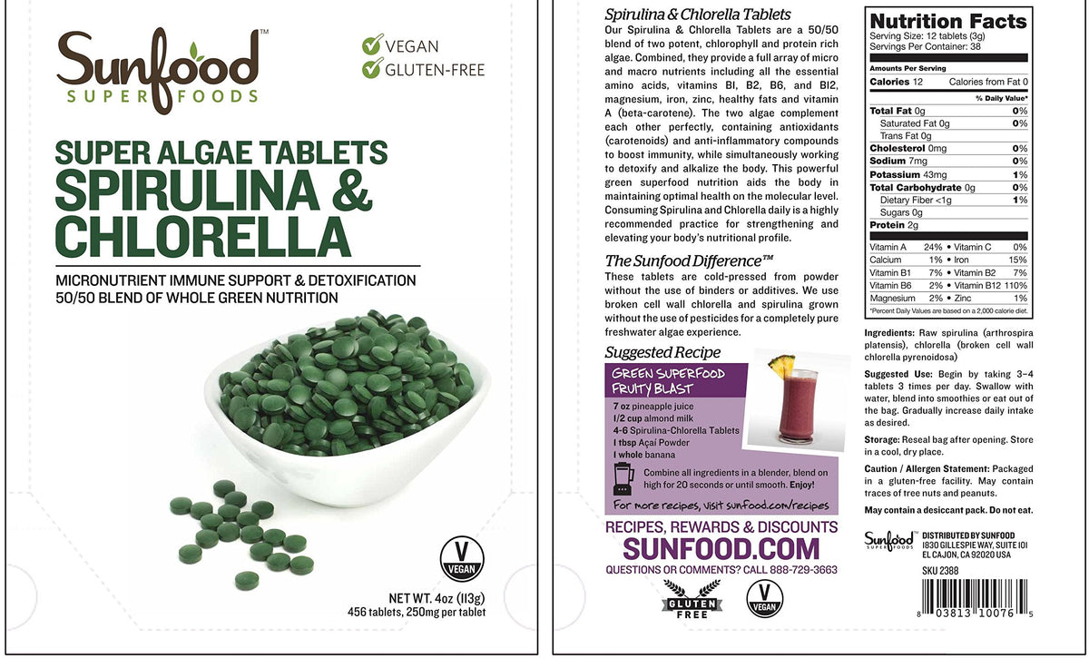Sunfood Superfoods Chlorella Spirulina Tablets - 456 Count - image 3