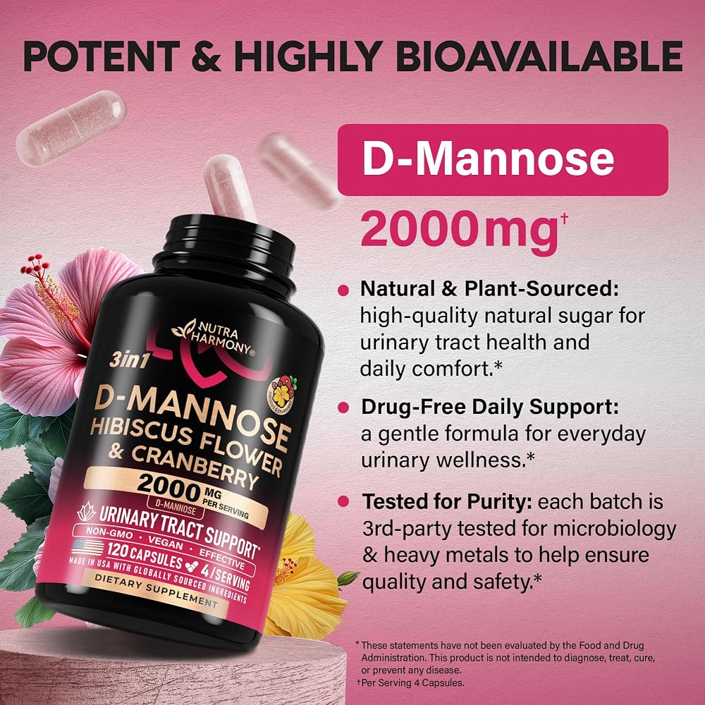 NUTRAHARMONY D-Mannose 2000mg with Cranberry & Hibiscus - 120 Capsules - image 4