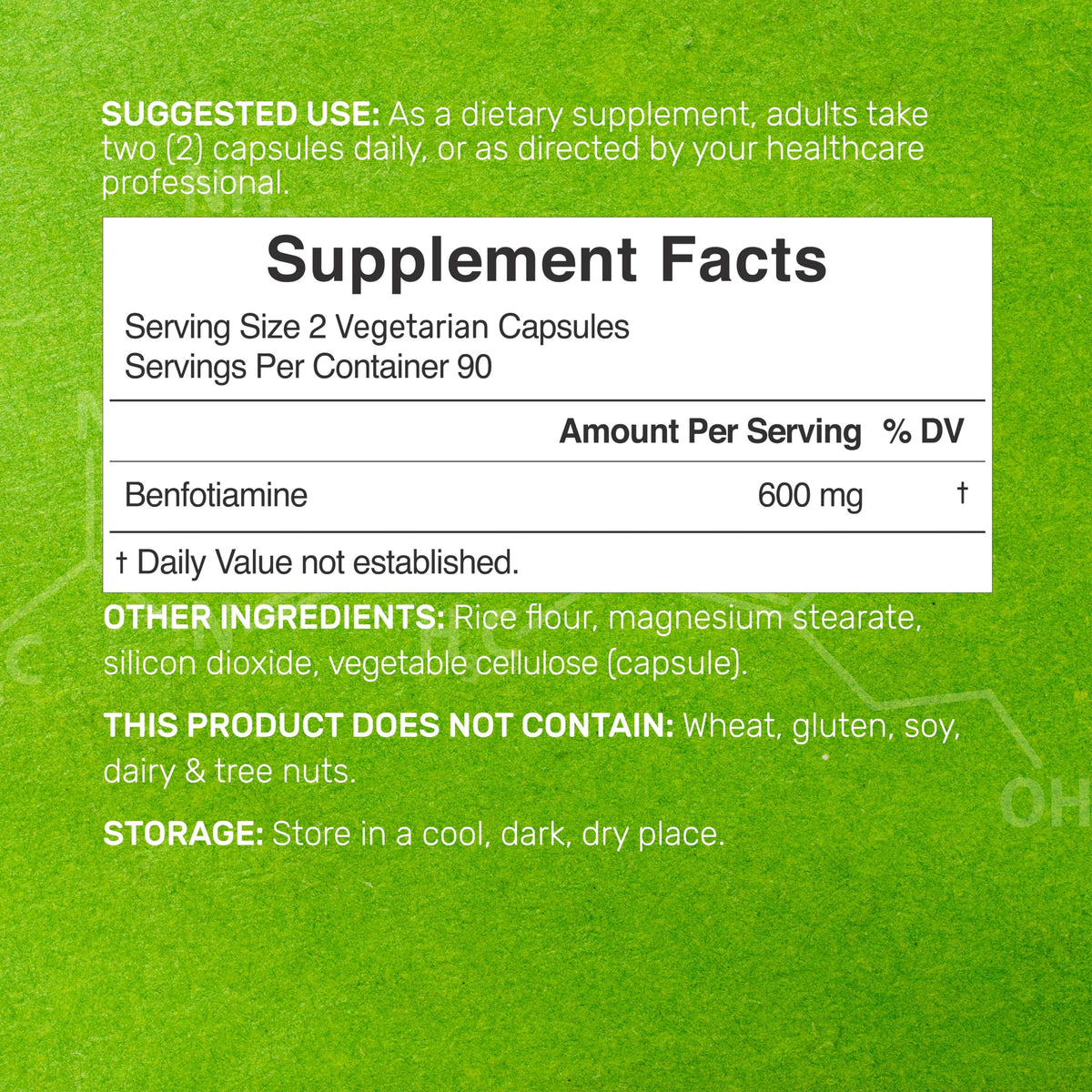 DEAL SUPPLEMENT Benfotiamine 600mg Vitamin B1 - 180 Vegetarian Capsules - image 2