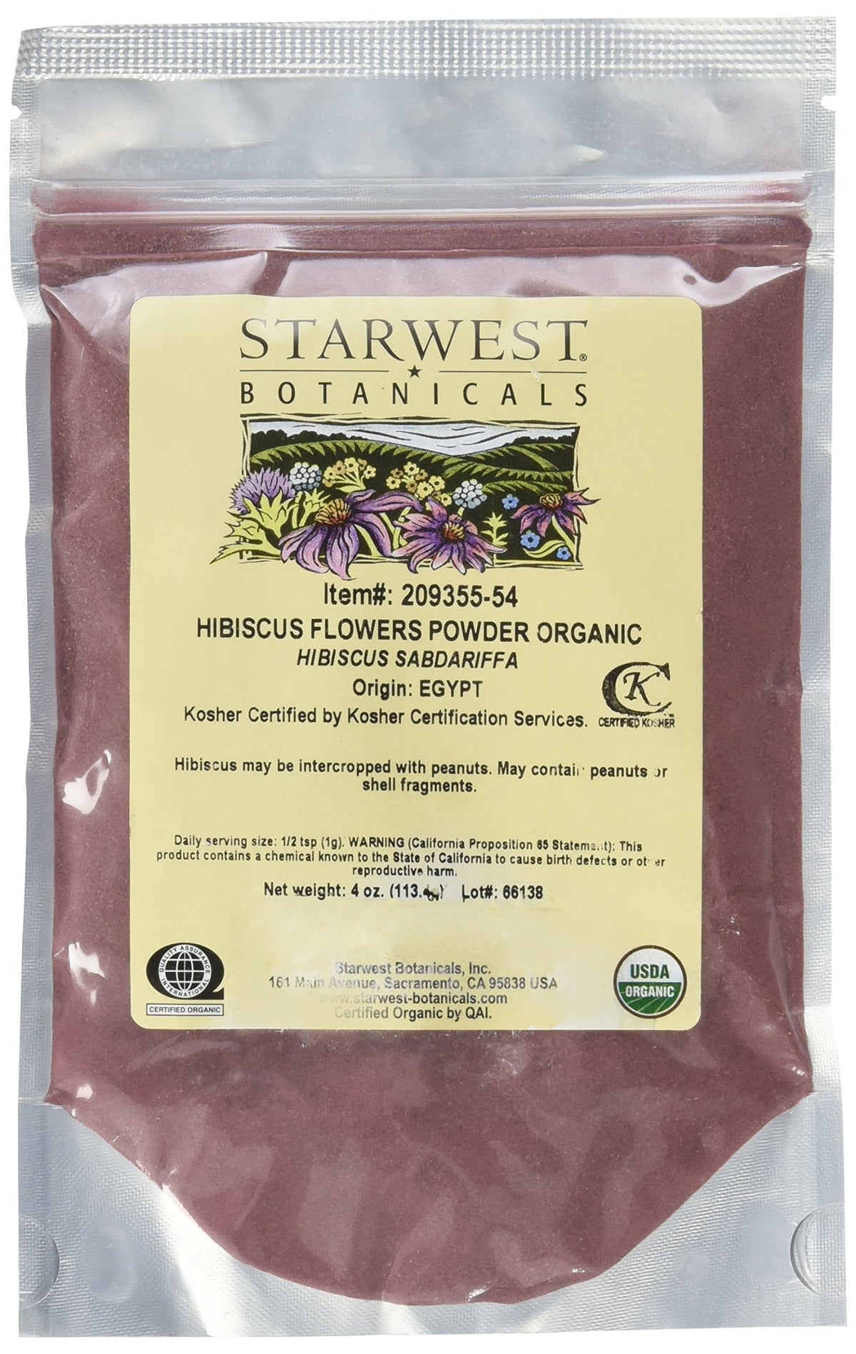 Starwest Botanicals Organic Hibiscus Flower Powder - 4 Ounces