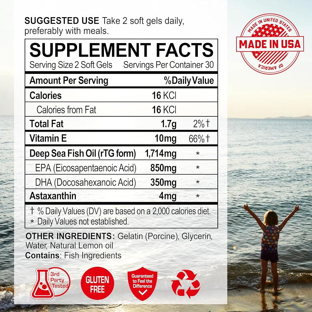 NANOWELL Omega-3 Fish Oil 1714mg, Astaxanthin & Vitamin E, 60ct