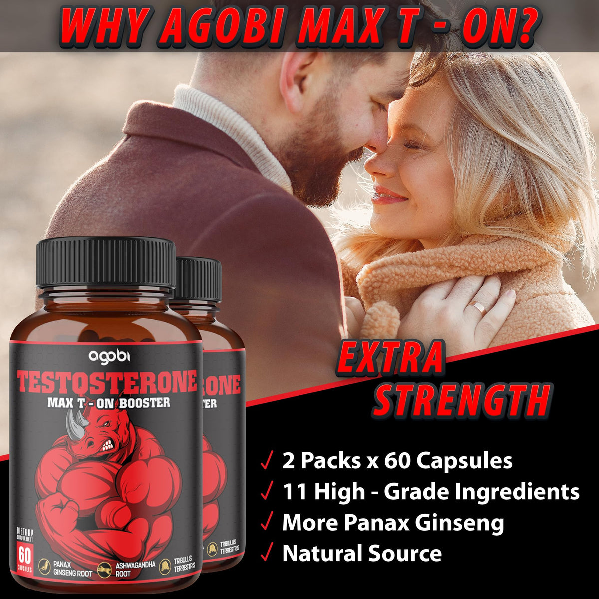 Agobi Herbal Testosterone Support with Ginseng & Ashwagandha - 120 Capsules - image 5