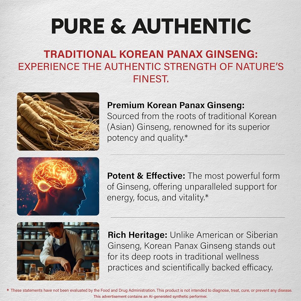 NUTRAHARMONY Panax Ginseng 1500mg Energy & Focus - 120 Capsules - image 4