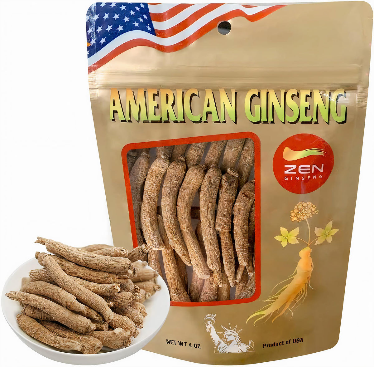 Zen Ginseng Powder 花旗参 - 4 oz Bag of American Wisconsin Ginseng