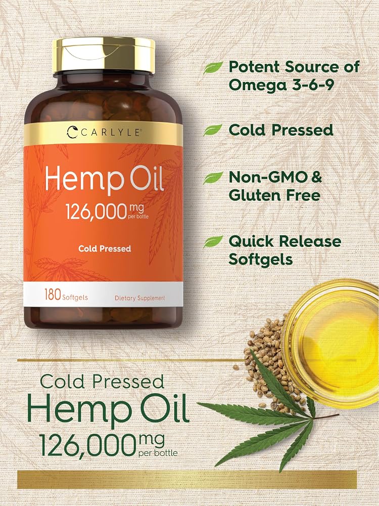 Carlyle Hemp Oil Softgel Capsules Omega 3-6-9 - 180 Count - image 4