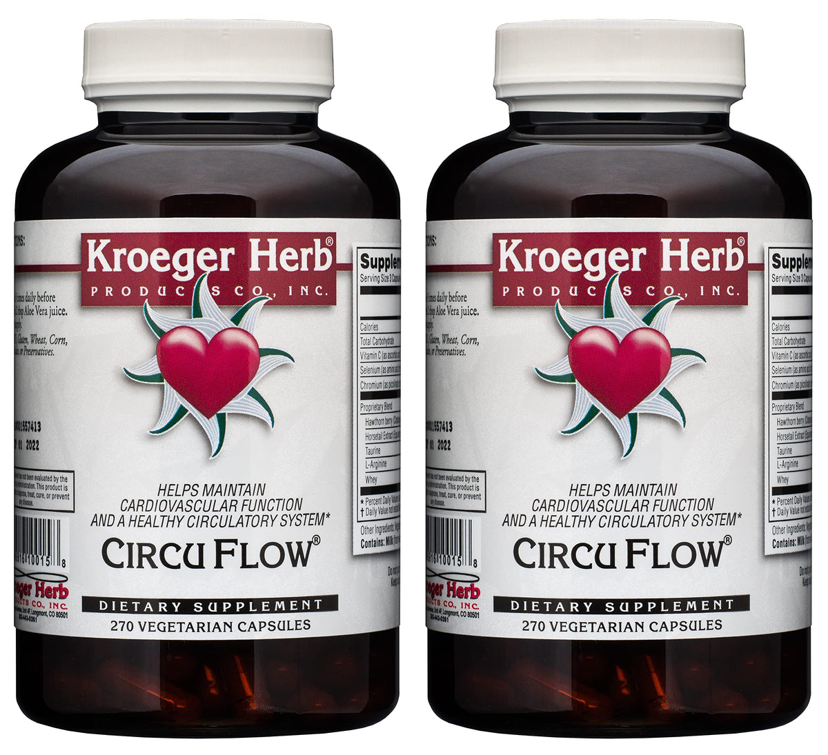 Kroeger Herb Circuflow Capsules for Heart Support - 270 Count (Pack of 2)