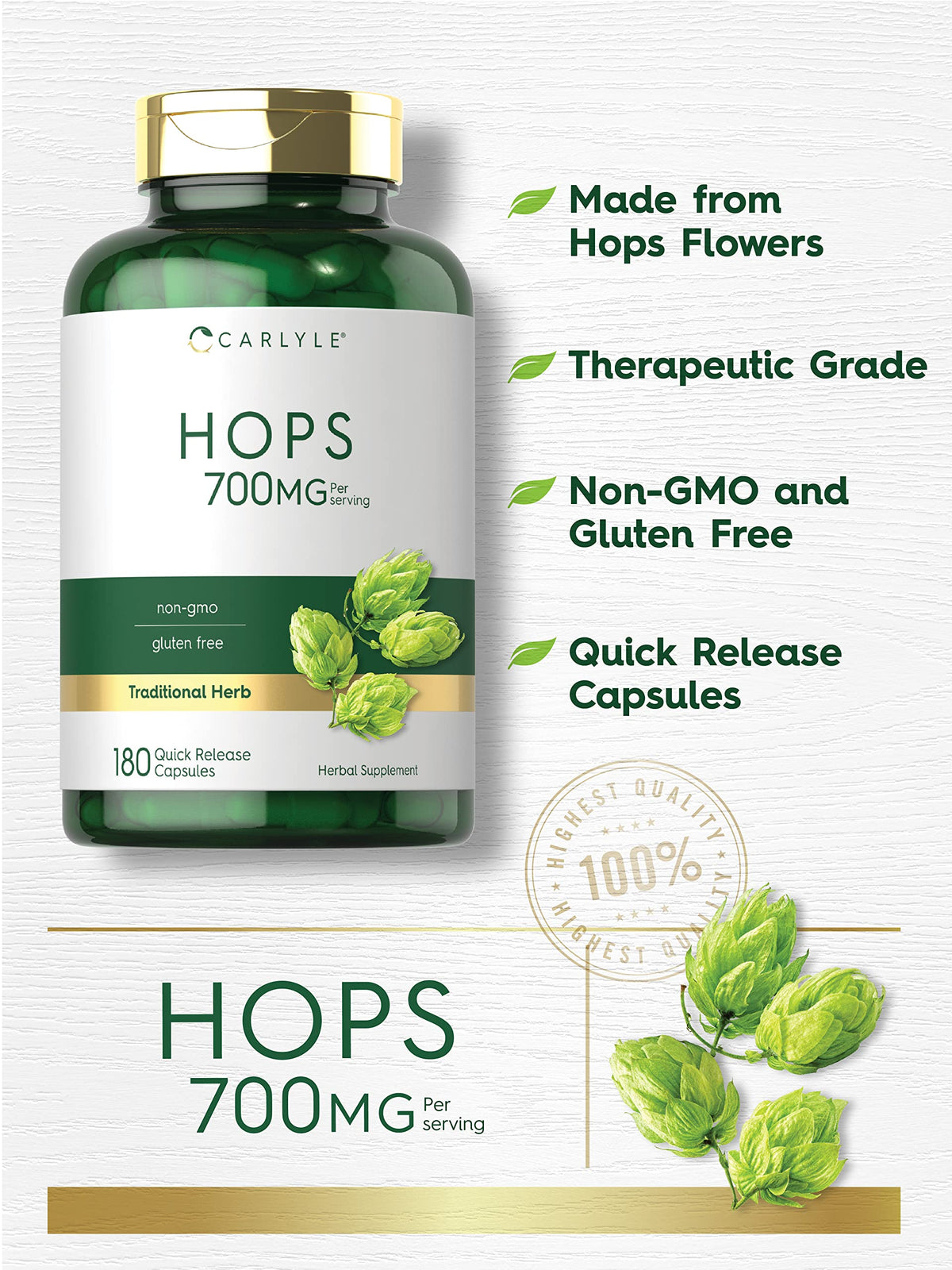 Carlyle Hops Supplement 700mg - 180 Capsules - image 3