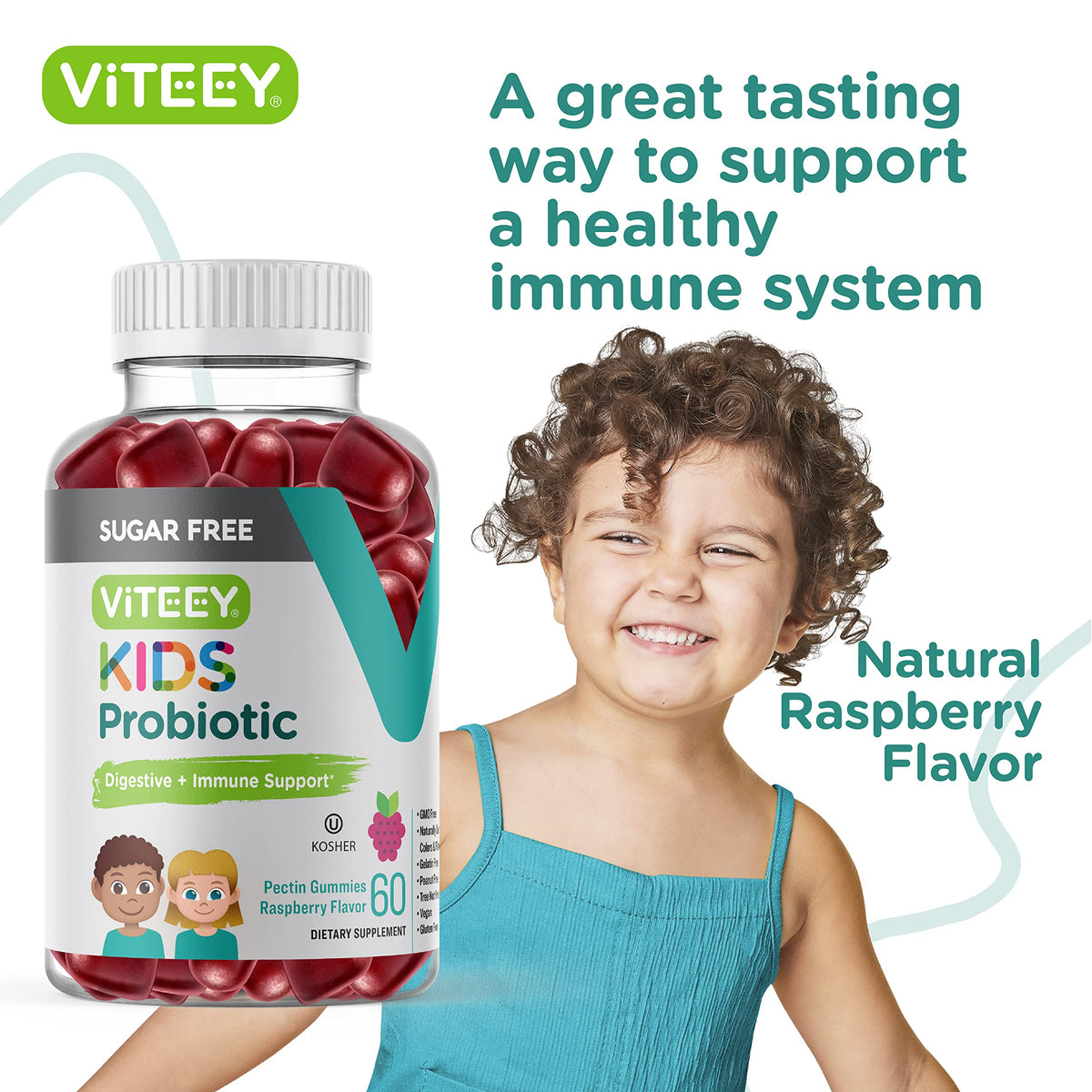 Viteey Probiotic Gummies for Kids 2 Billion CFU - 60 Gummies - image 6
