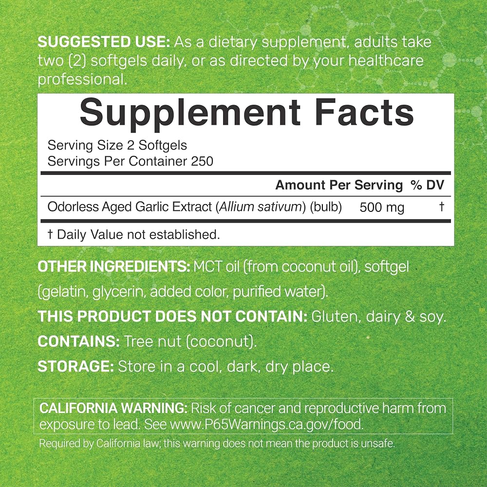 DEAL SUPPLEMENT Odorless Aged Garlic Extract - 500 Softgels - image 2