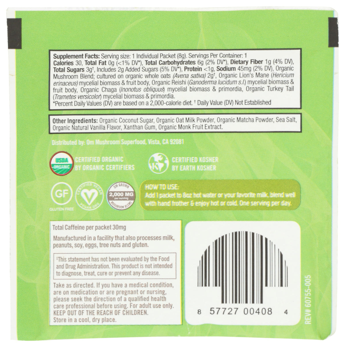 OM Mushroom Superfood Organic Mushroom Matcha Latte Blend - 0.28 oz - image 2