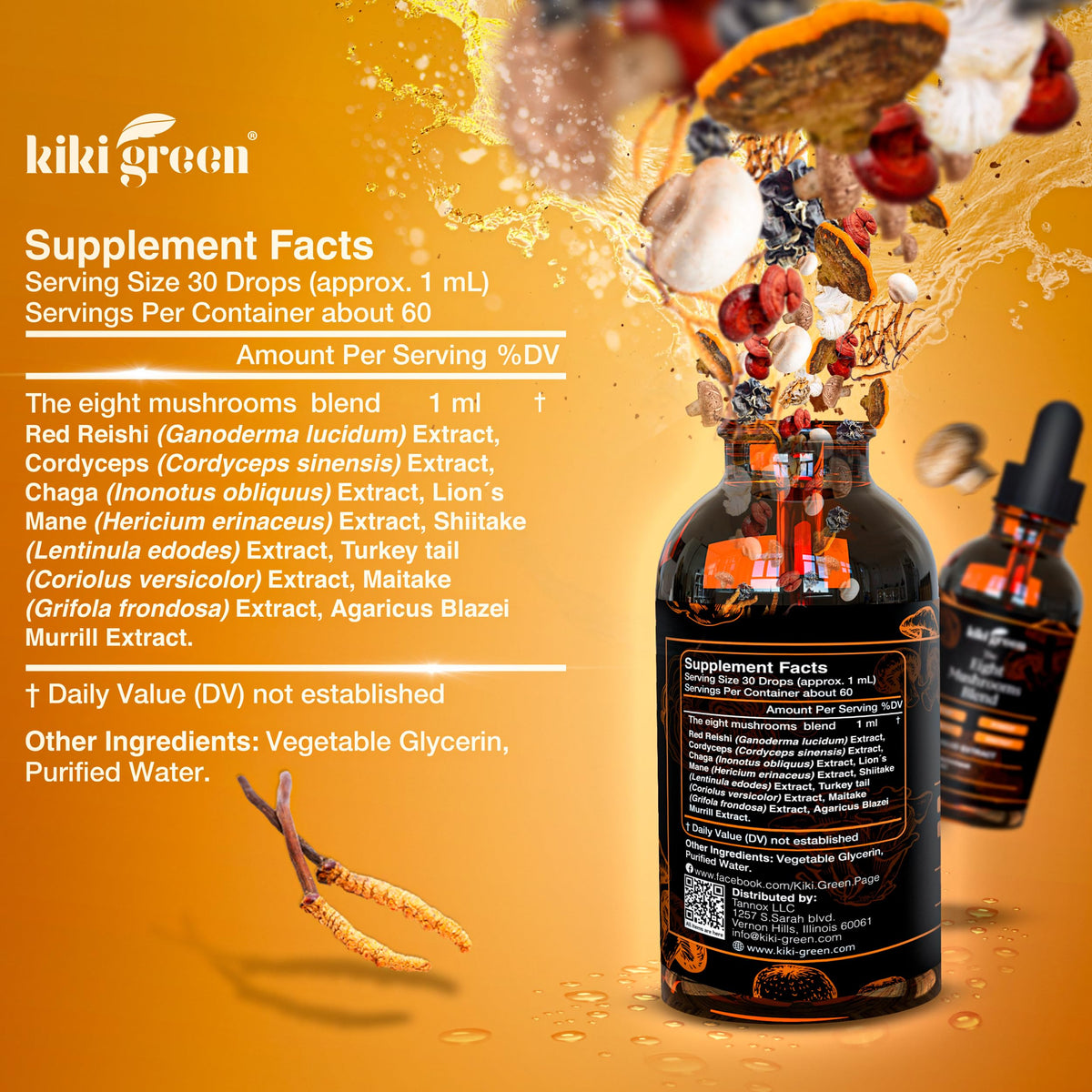 KIKI Green 8 Mushrooms Liquid Extract Drops for Cognitive Support - image 3