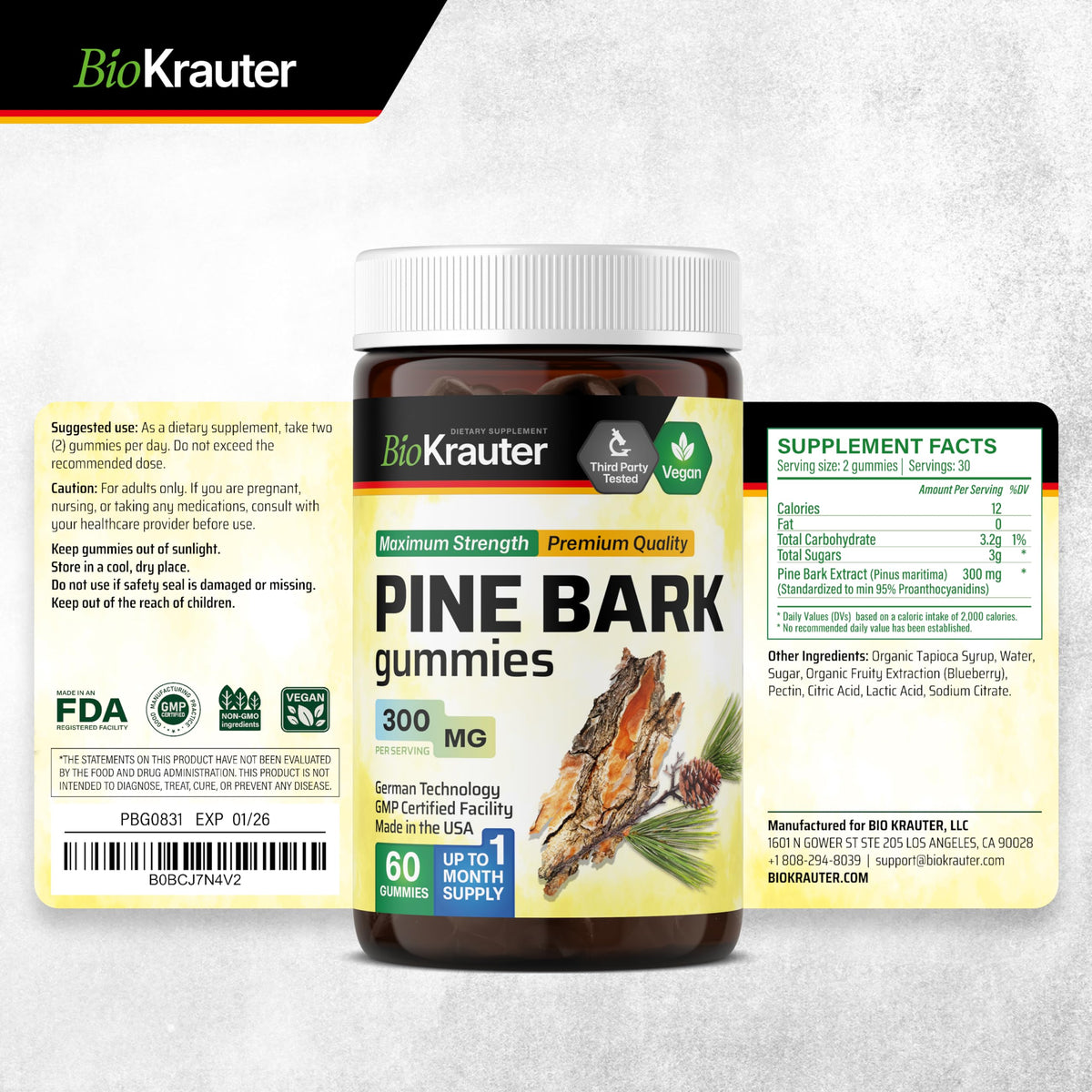 BIO KRAUTER Pine Bark Extract Gummies for Antioxidant Support - 60 Count - image 9