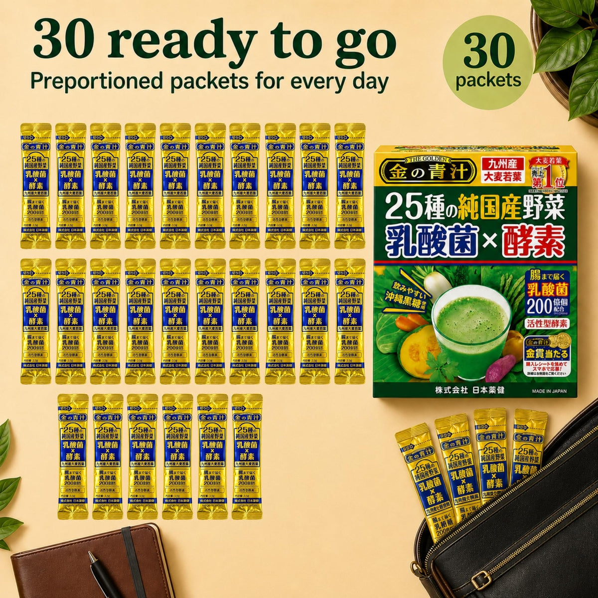 NIHON YAKKEN Kin no Aojiru Veggie Blend Powder - 30 Packets - image 2