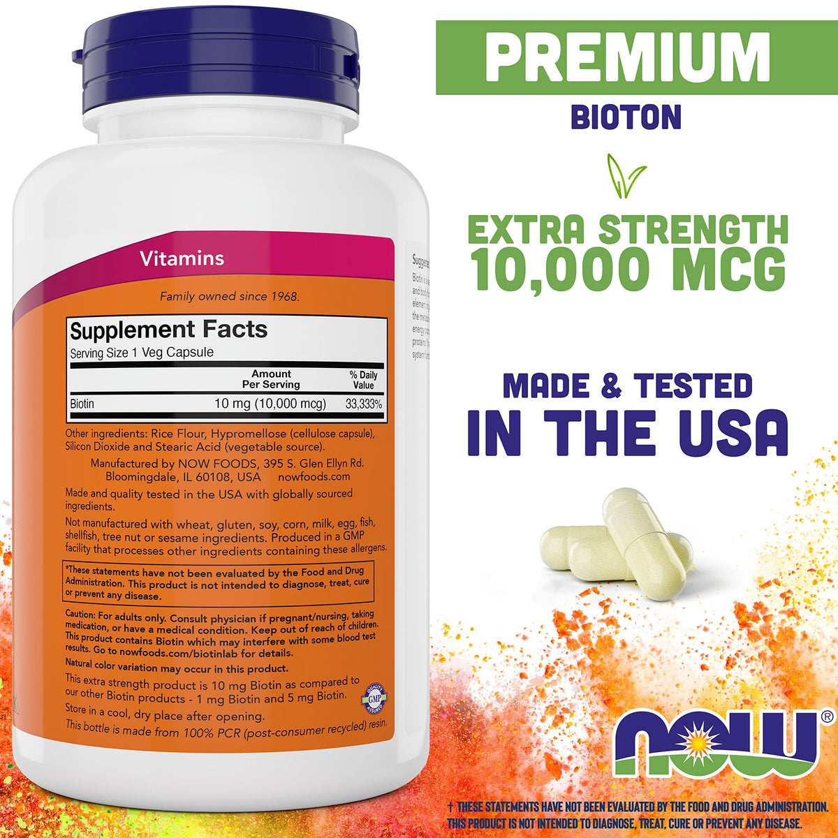NOW Foods Extra Strength Biotin 10,000mcg - 200 Vegetarian Capsules - image 2