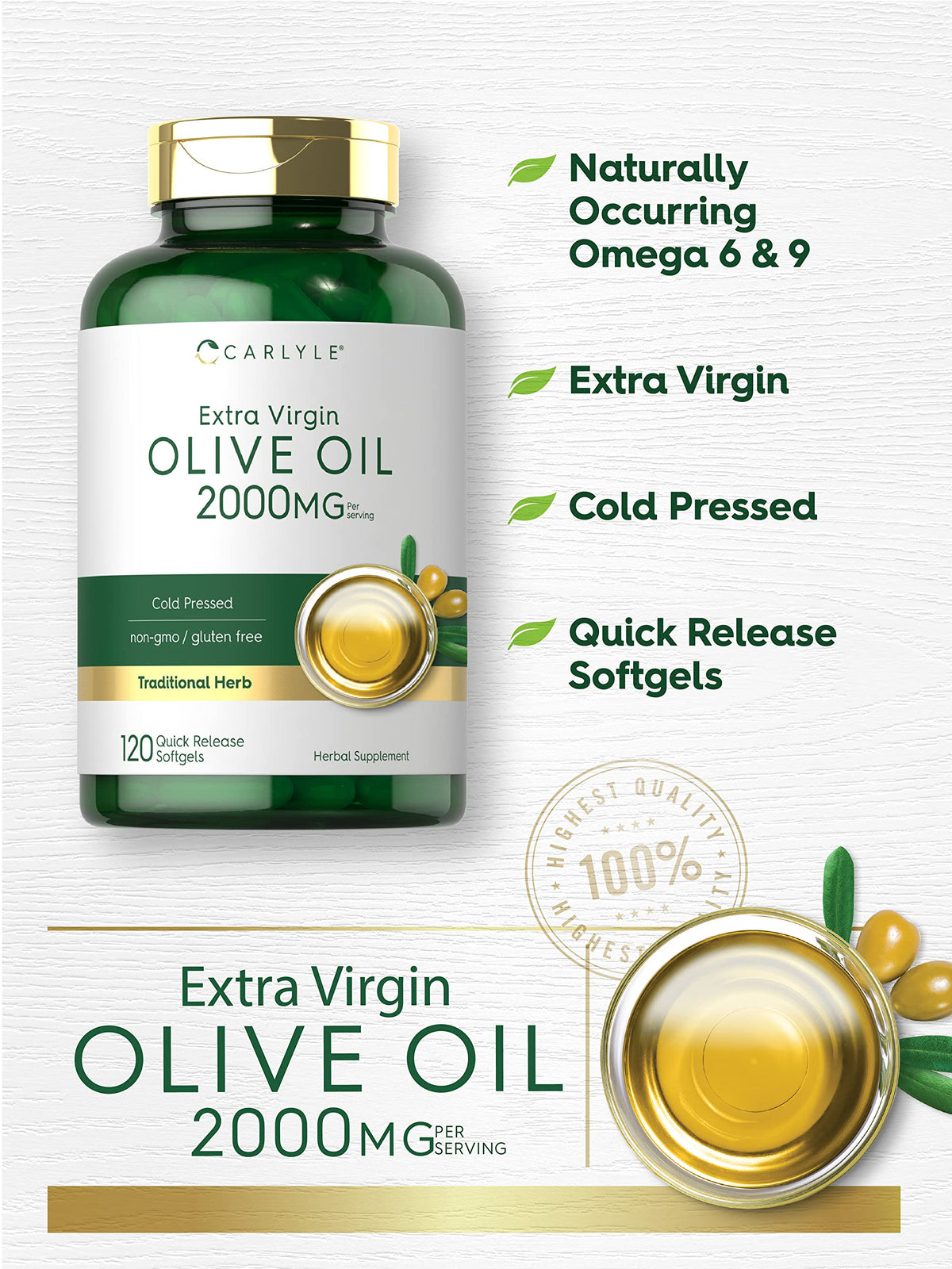 Carlyle Olive Oil Extra Virgin 2000mg - 120 Softgels - image 3