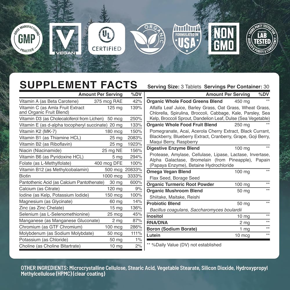 Abundant Earth Whole Food Multivitamin for Women & Men - 180 Tablets - image 5