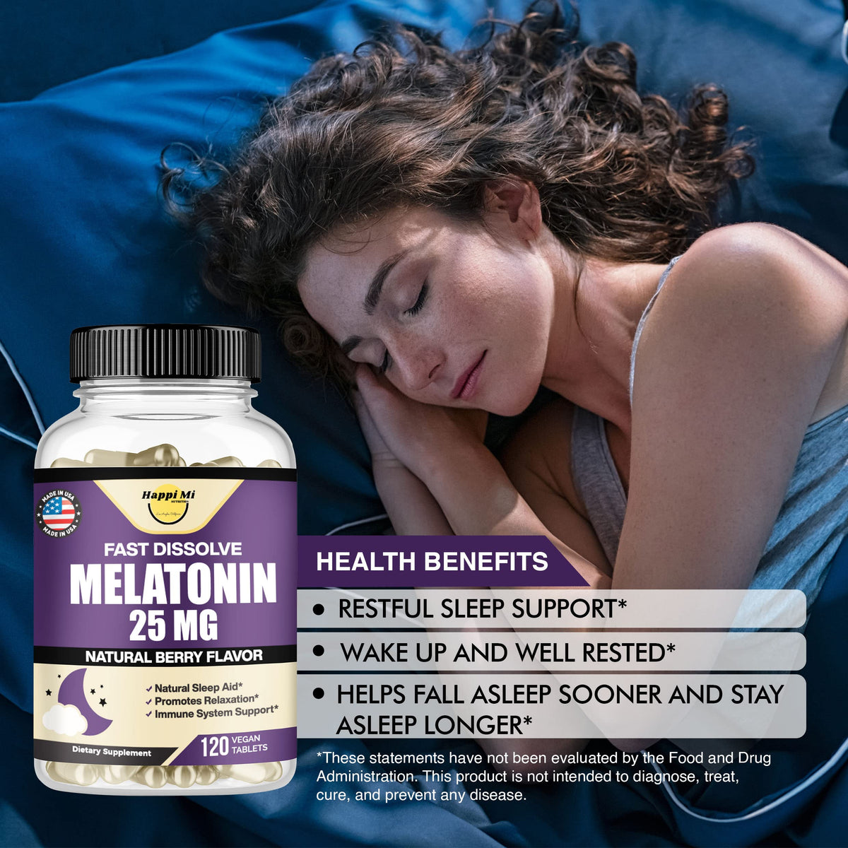 Happi Mi Nutrition Melatonin 25mg Sleep Support - 120 Tablets - image 4