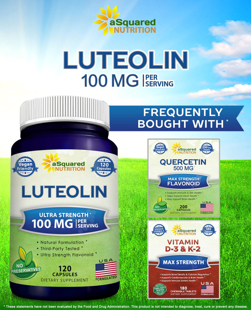 aSquared Nutrition Luteolin 100mg Brain & Memory Support - 120 Capsules - image 6