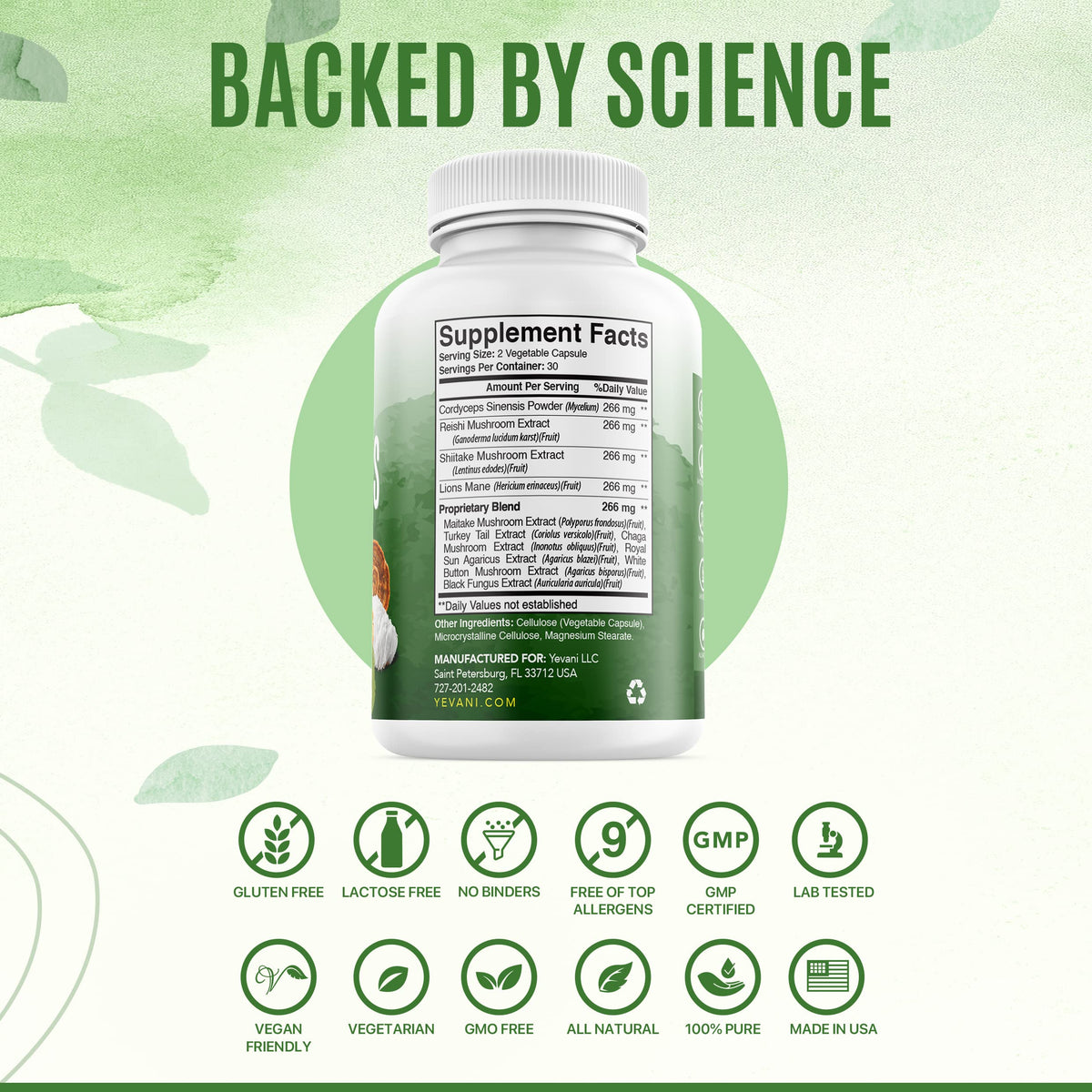 YEVANI Mushroom Supplement Immune Energy Clarity - 60 Capsules - image 3