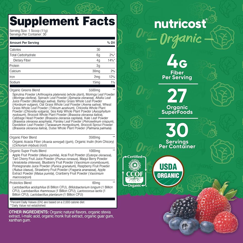 Nutricost Organic Super Greens Powder (30 Servings) - Superfood