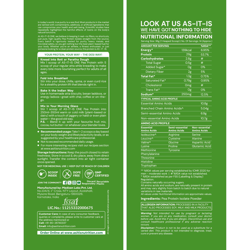 Asitis Nutrition AS-IT-IS Nutrition Pea Protein Isolate - 500g - image 3