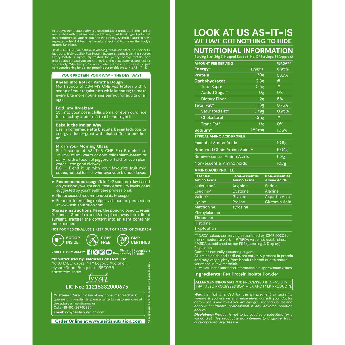 Asitis Nutrition AS-IT-IS Nutrition Pea Protein Isolate - 500g - image 3