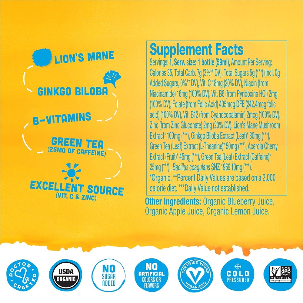 Vive Organic Brain + Immunity Blueberry Lemon Wellness Shot - 12 Pack - image 2