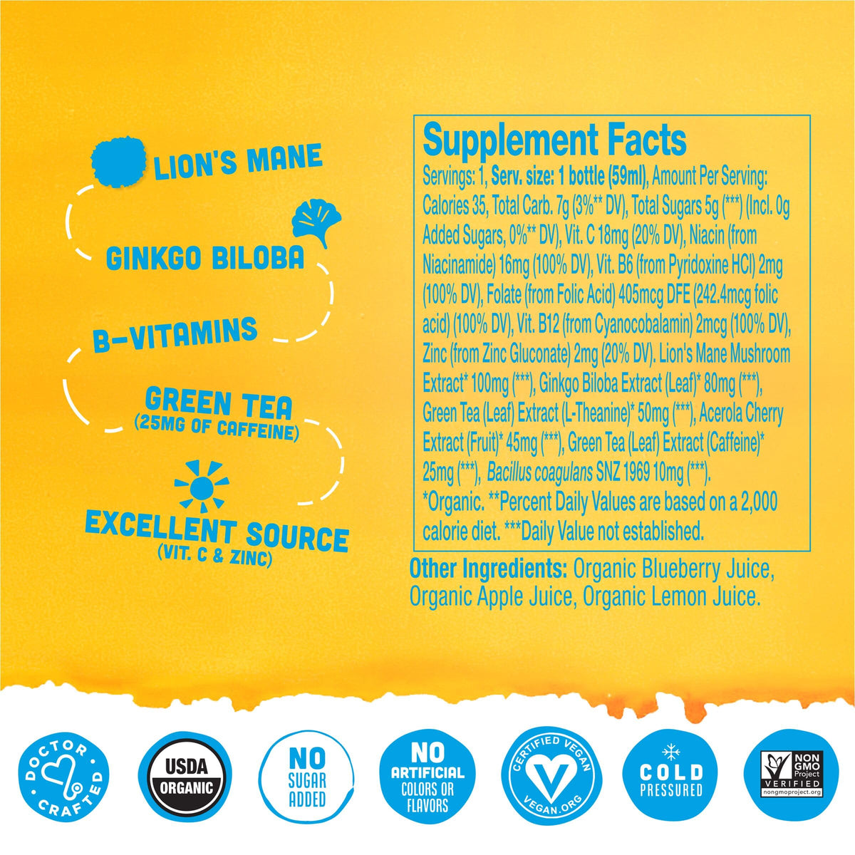 Vive Organic Brain + Immunity Blueberry Lemon Wellness Shot - 12 Pack - image 2