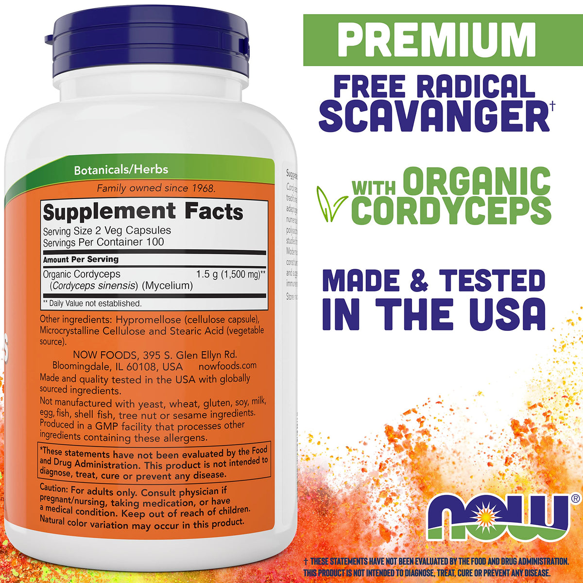NOW Foods Cordyceps 750mg - 200 Vegetarian Capsules - image 2