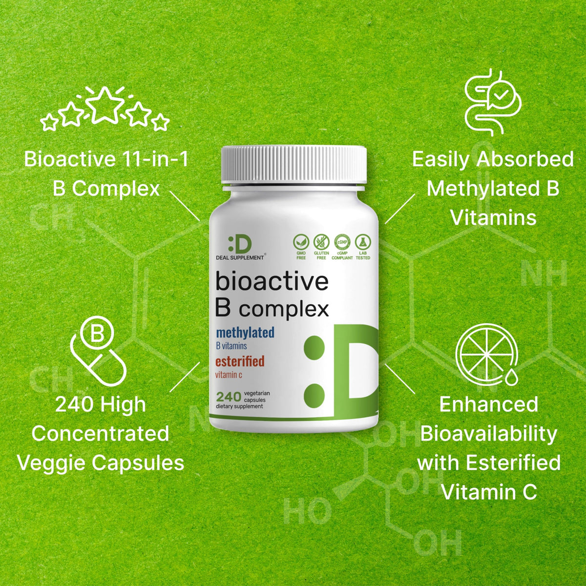 DEAL SUPPLEMENT Bioactive Vitamin B Complex - 240 Vegetarian Capsules - image 4