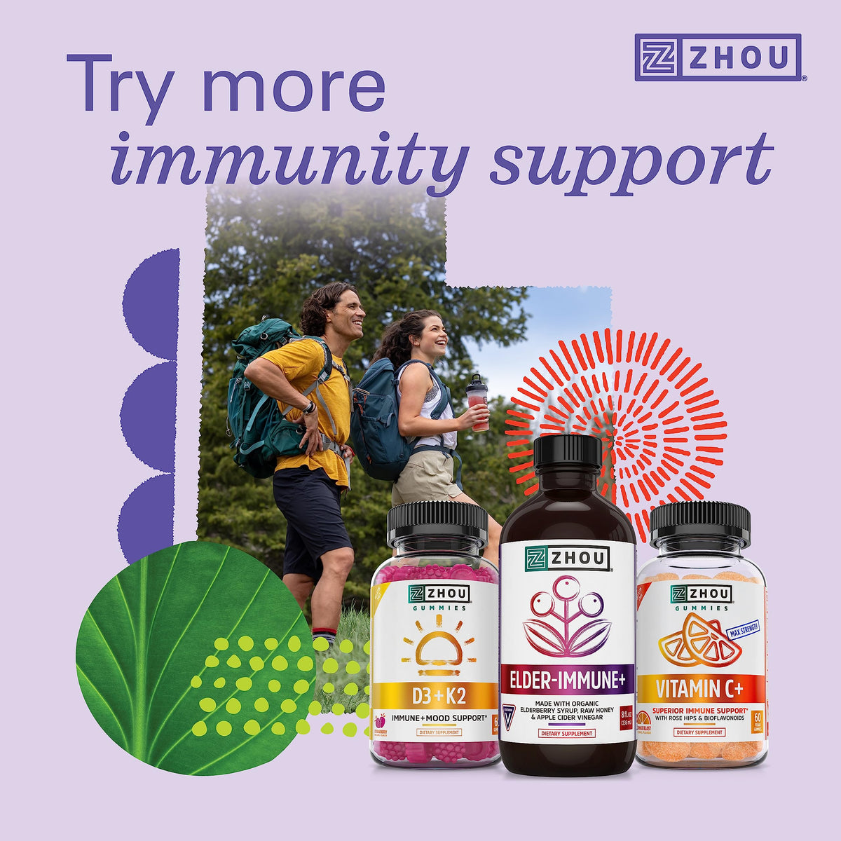 ZHOU Elder-Mune Sambucus Elderberry Gummies with Zinc & Vitamin C - 60 Gummies - image 5