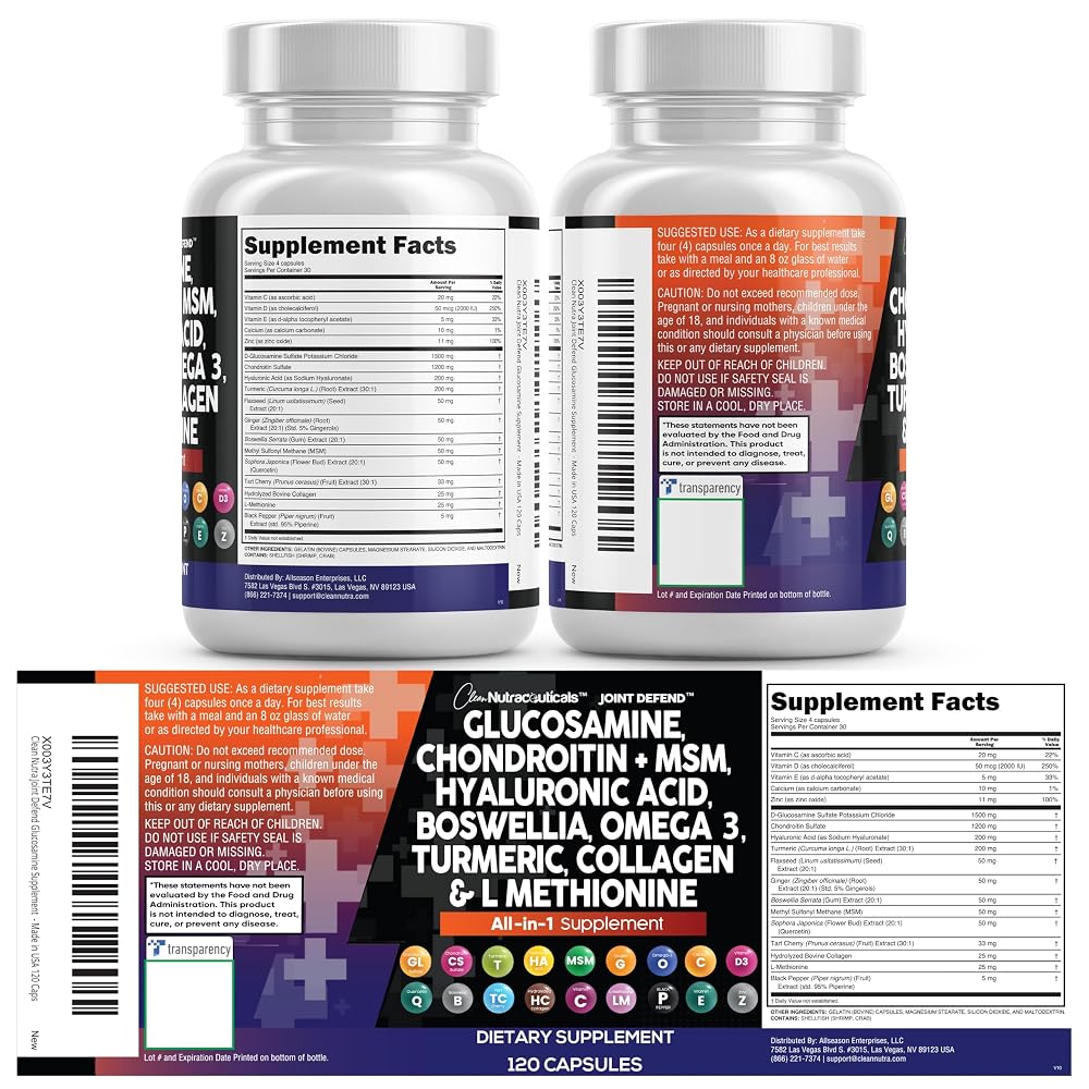 Clean Nutraceuticals Glucosamine Chondroitin MSM 1500mg with Turmeric