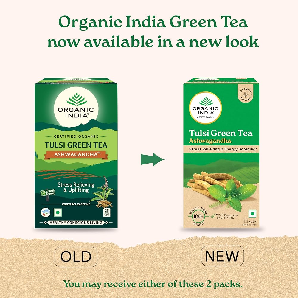 Organic India Tulsi Green Tea with Ashwagandha - 25 Tea Bags - image 2