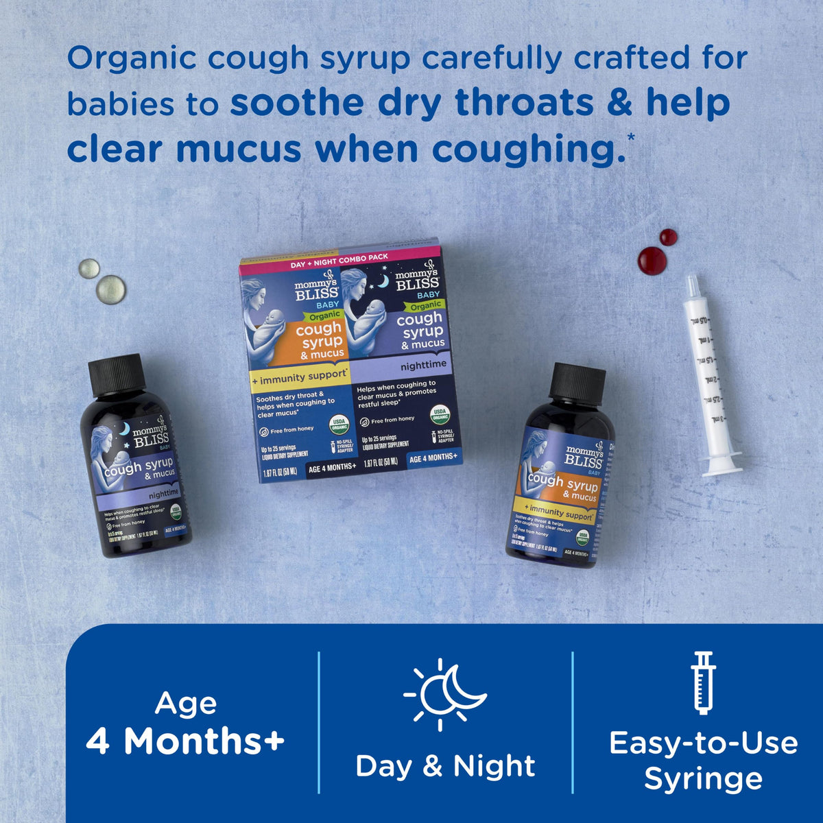 Mommy's Bliss Baby Organic Cough Syrup Elderberry Day & Night - 3.34 Fl Oz - image 2