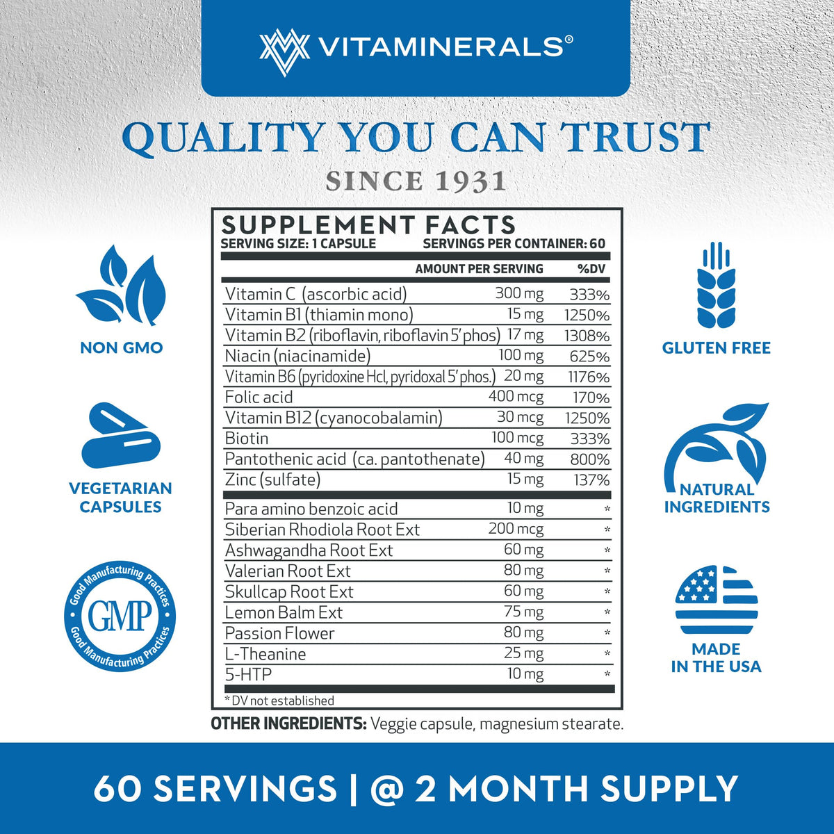 Vitaminerals 39 Stress Complex Adrenal Support - 60 Capsules - image 3