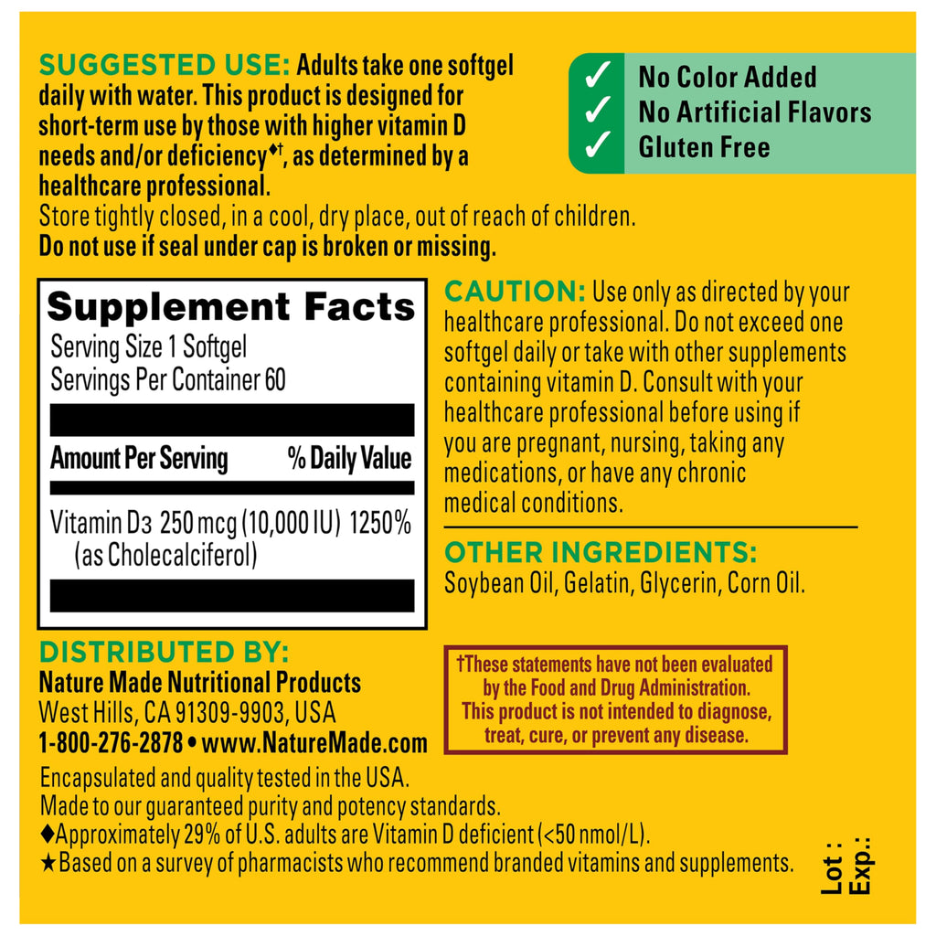 Nature Made Vitamin D3 10000 IU Maximum Strength - 60 Softgels - image 7