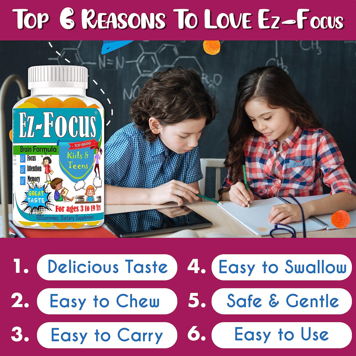 Celebrity LifeStyle Ez-Focus Gummies for Kids Brain Support - 60 Count - image 2