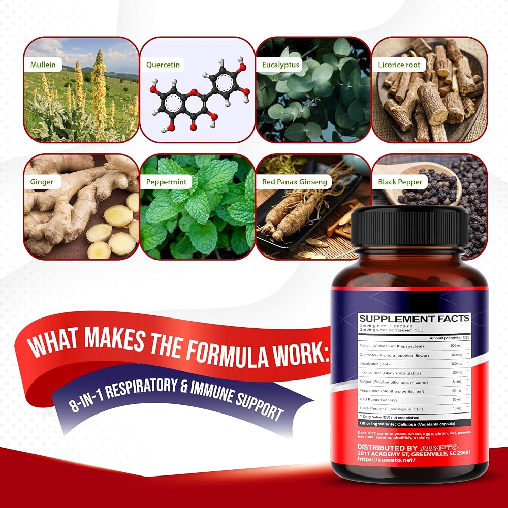 AUMETO Advanced Mullein 8-in-1 with Quercetin & Eucalyptus - 150 Capsules - image 4