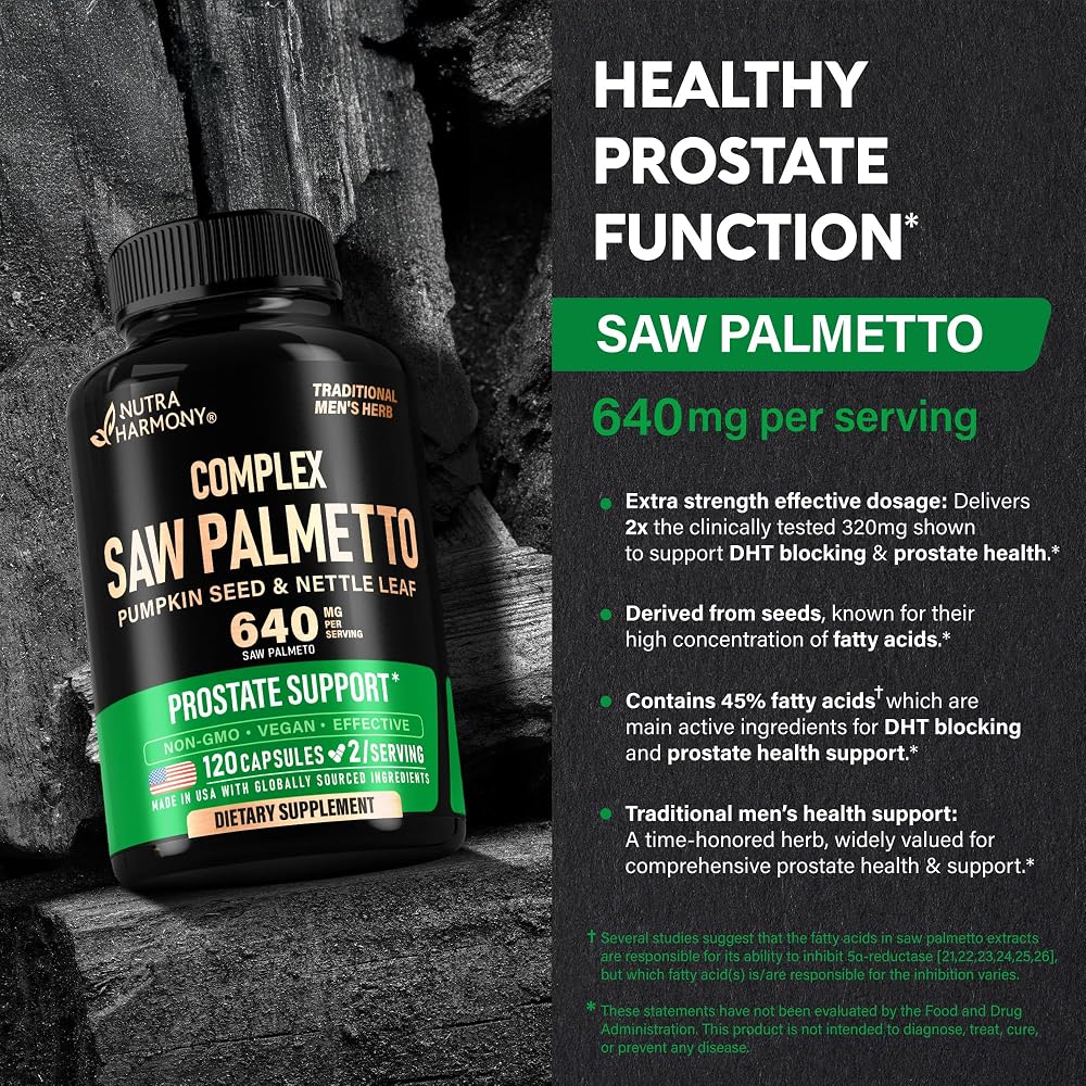 NUTRAHARMONY Saw Palmetto 640mg Prostate Support - 120 Capsules - image 4