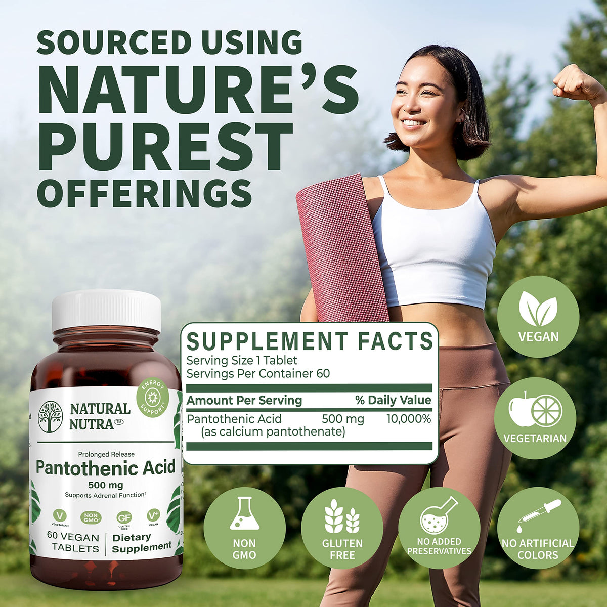 Natural Nutra Pantothenic Acid Vitamin B5 500 mg - 60 Tablets - image 4