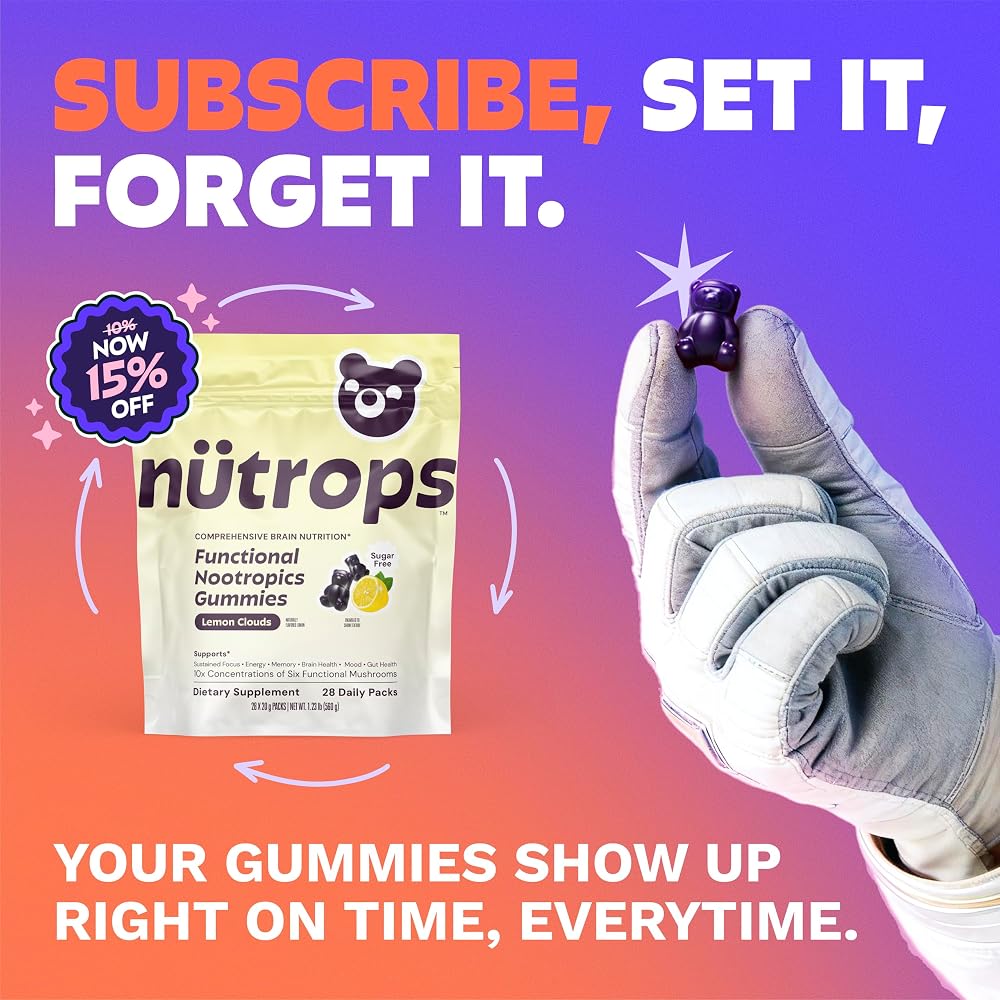 Grüns Gruns Nutrops, Functional Nootropics Mushroom Gummies, Herbal