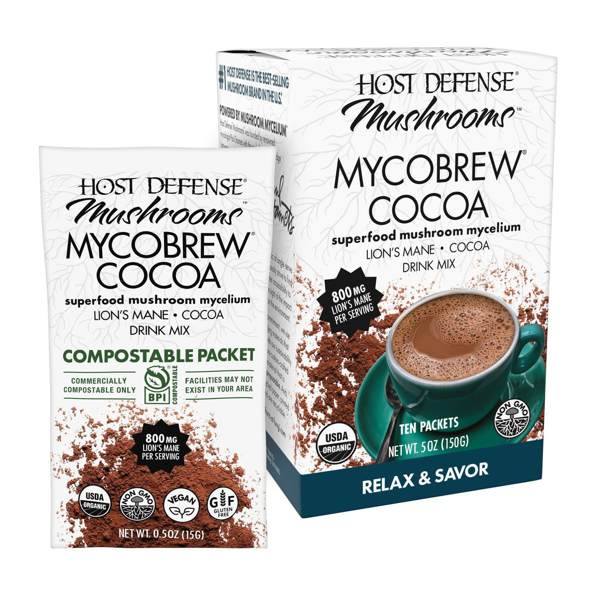 Host Defense MycoBrew Cocoa - Cocoa Drink Mix Includes Lion's Mane