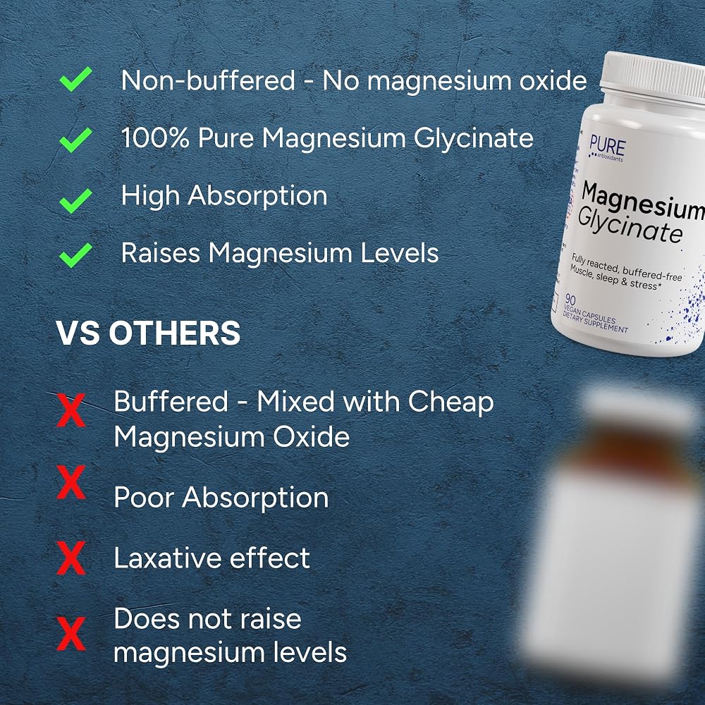 Pure Antioxidants Magnesium Glycinate for Sleep Support - 90 Capsules - image 2