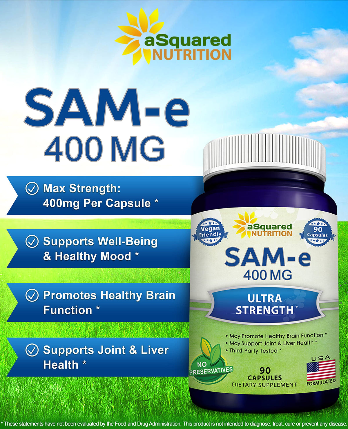 aSquared Nutrition SAM-e 400mg Supplement - 90 Capsules - image 2