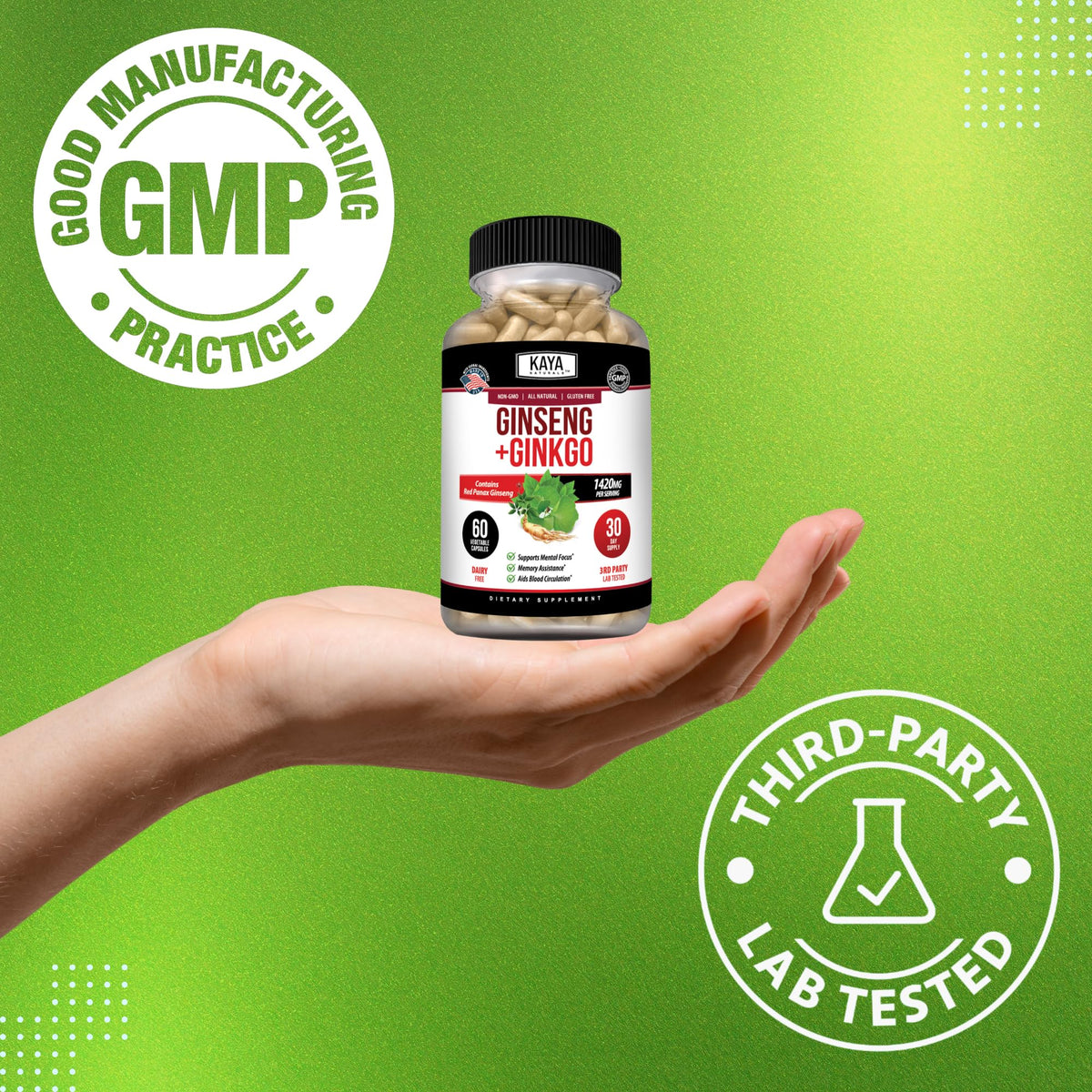 Kaya Naturals Red Panax Ginseng + Ginkgo Biloba
