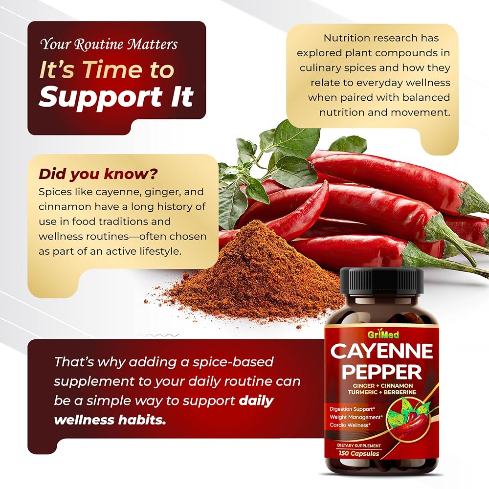 GriMed Cayenne Pepper Complex 7-in-1 with Ginger & Turmeric - 150 Capsules - image 3
